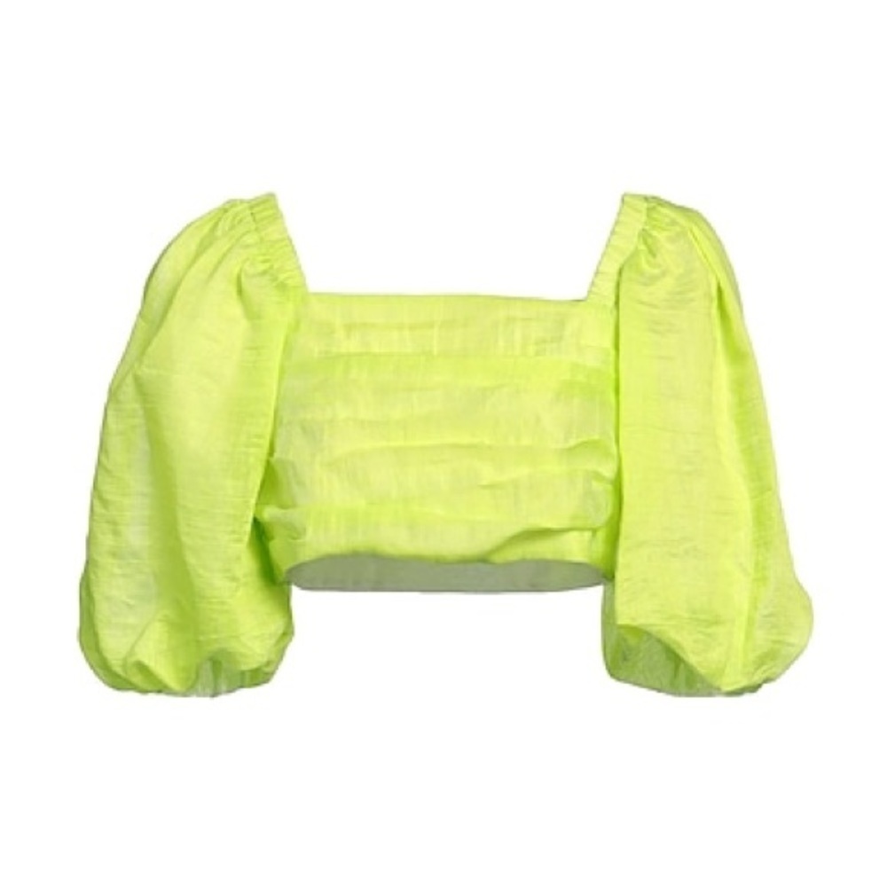 SANDRO Cropped pleated linen-blend gauze top